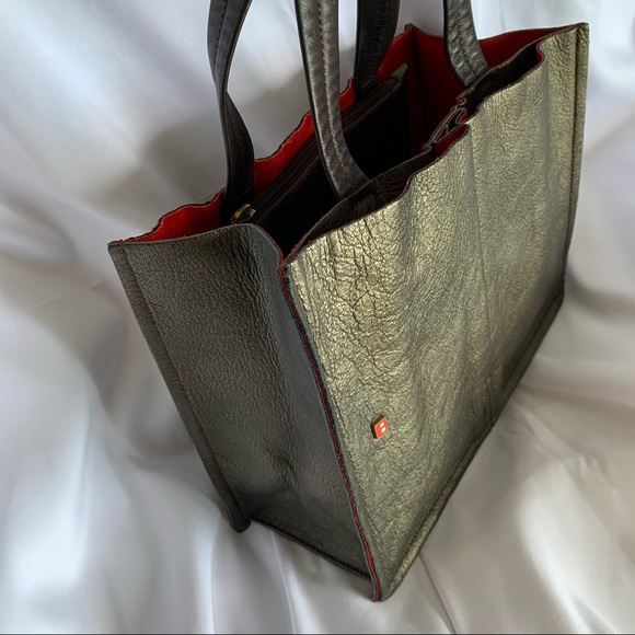 BALLY Brown Metallic Medium Leather Tote - Picture 3 of 11